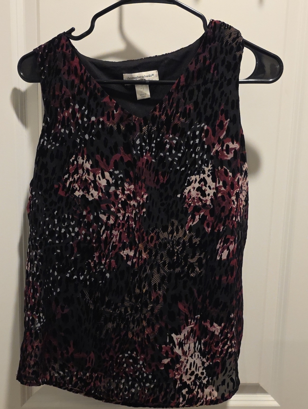 Charter Club Sleeveless V-Neck Floral Animal Print Camisole - Black & Burgundy